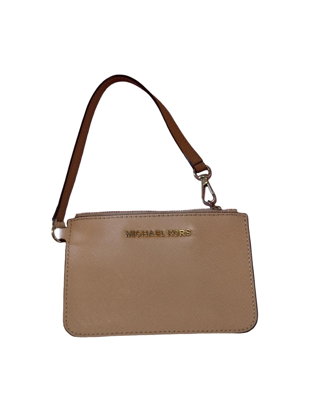 Michael Kors Tan Leather Wristlet with Gold Logo